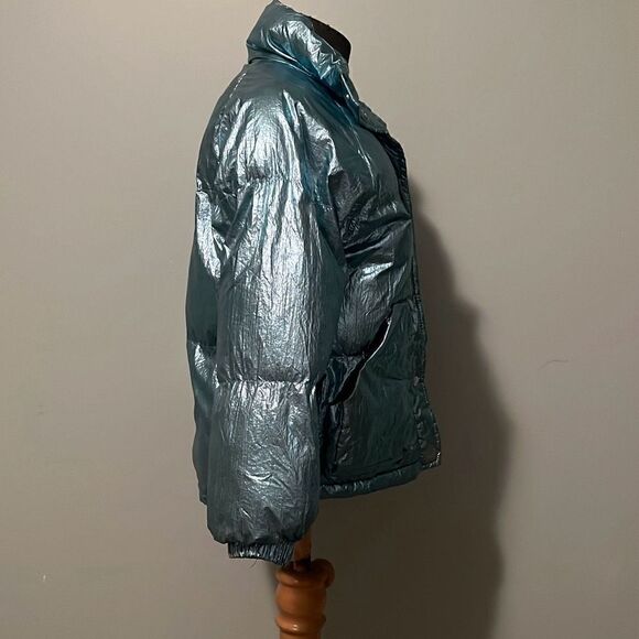 Zara Kid's Girl's Metallic Blue Lucky You Puffer Jacket - Picture 7 of 12